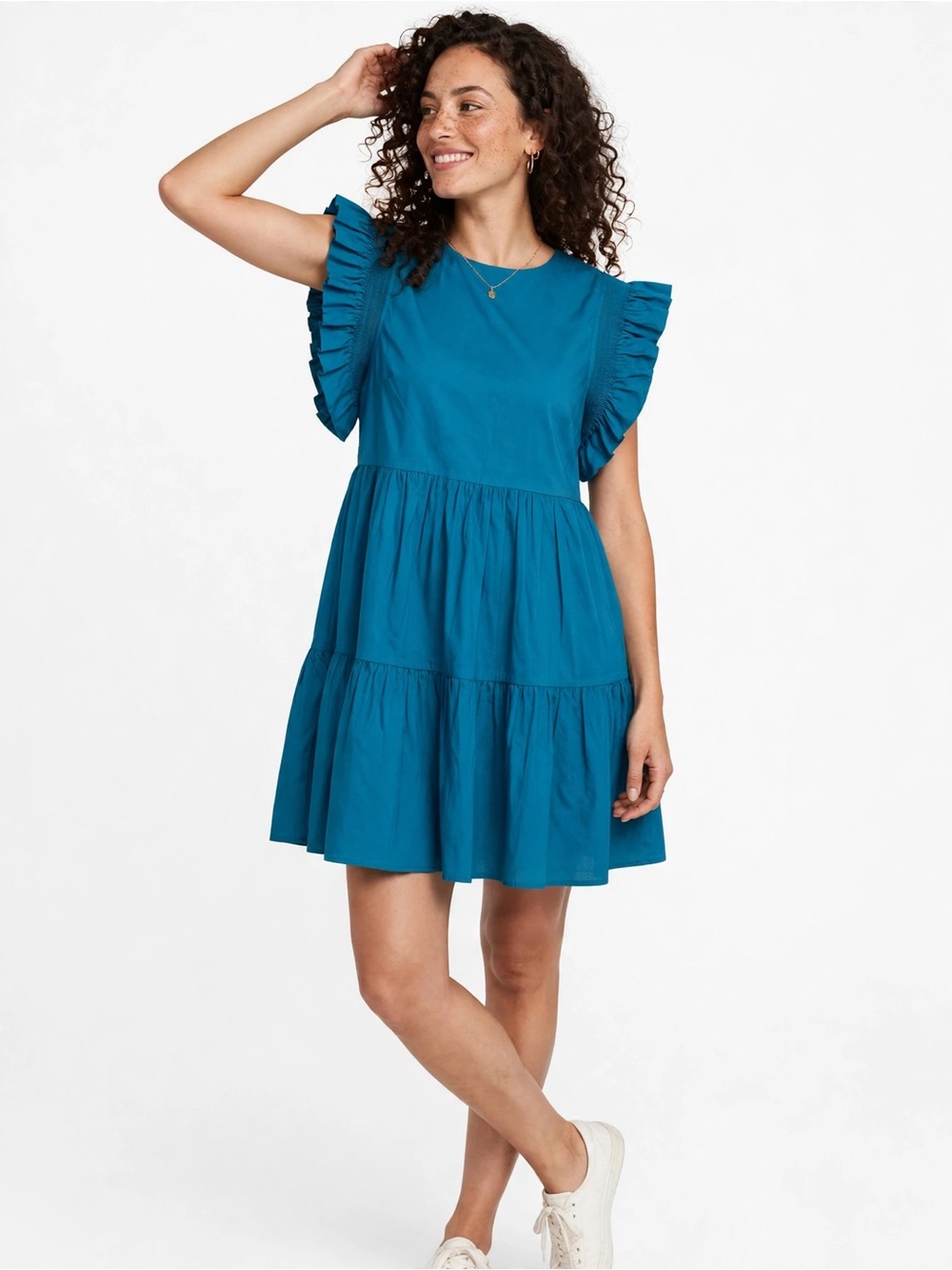English Factory Teal Ruffle Sleeve Tiered Mini Dress S NWT Cottagecore Feminine